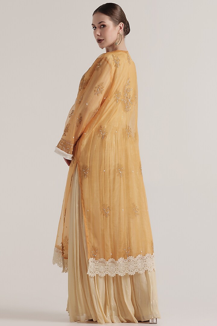 Mustard Organza Chikankari Embellished Kurta Set by World Of Folklore at Pernia's Pop Up Shop