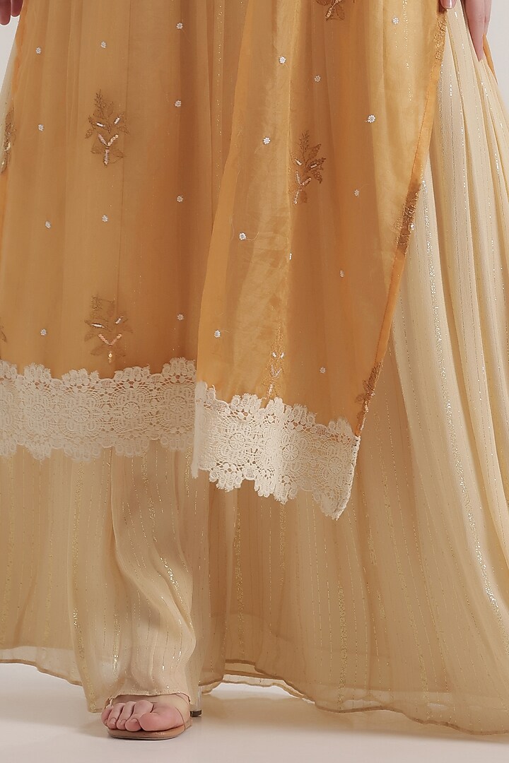 Mustard Organza Chikankari Embellished Kurta Set by World Of Folklore at Pernia's Pop Up Shop