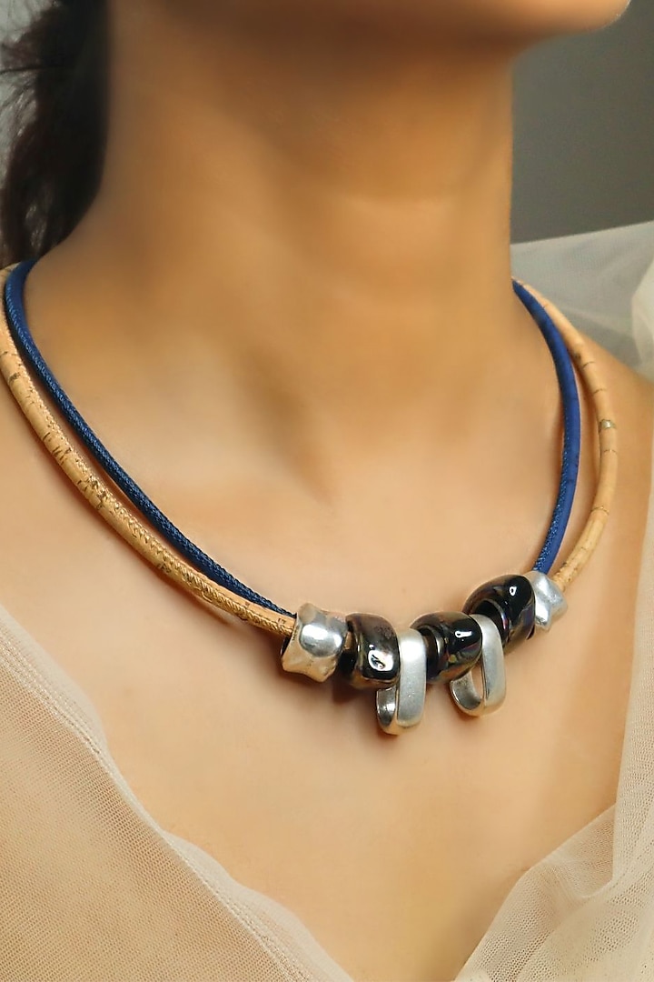 Grey Beaded Genuine Cork Handmade Necklace by FORET at Pernia's Pop Up Shop