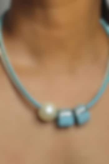 Blue Beaded Genuine Cork Handmade Necklace by FORET at Pernia's Pop Up Shop