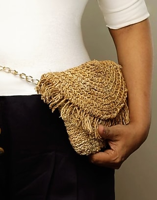 Beige Banana Bark Handcrafted Moon Crest Sling Bag by FORET