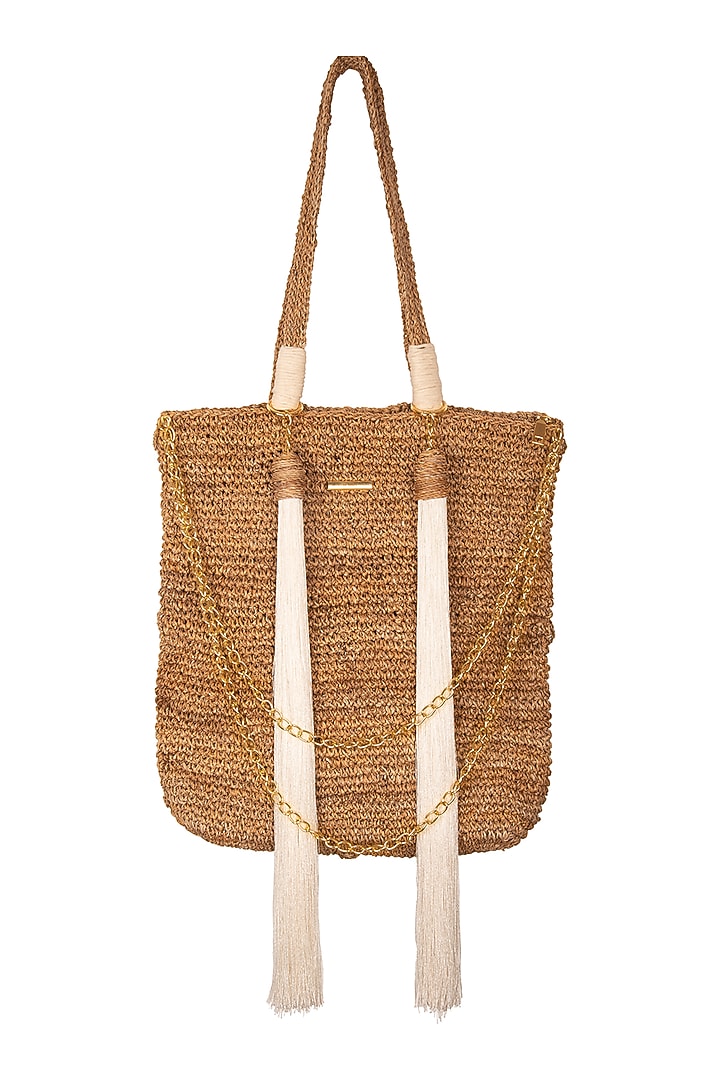 Beige Banana Bark Handcrafted Tote Bag by FORET at Pernia's Pop Up Shop