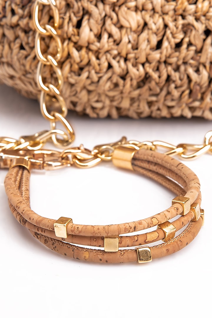 Beige Banana Bark Woven Mini Bucket Bag by FORET at Pernia's Pop Up Shop