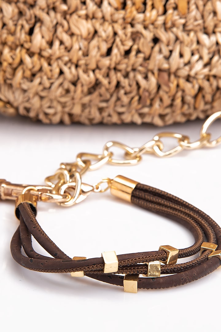 Beige Banana Bark Woven Mini Bucket Bag by FORET at Pernia's Pop Up Shop