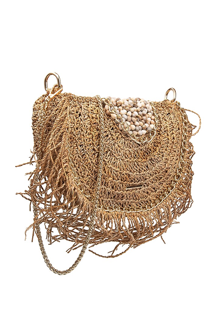 Beige Banana Bark Handcrafted Knitted Sling Bag by FORET at Pernia's Pop Up Shop