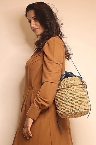 Beige Banana Bark Handcrafted Bucket Bag by FORET
