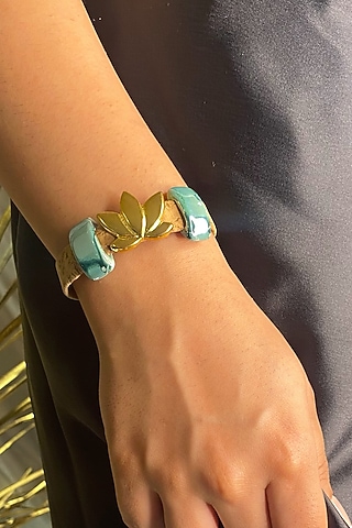 Gold Cork & Ceramic Stone Lotus Floral Bracelet by FORET