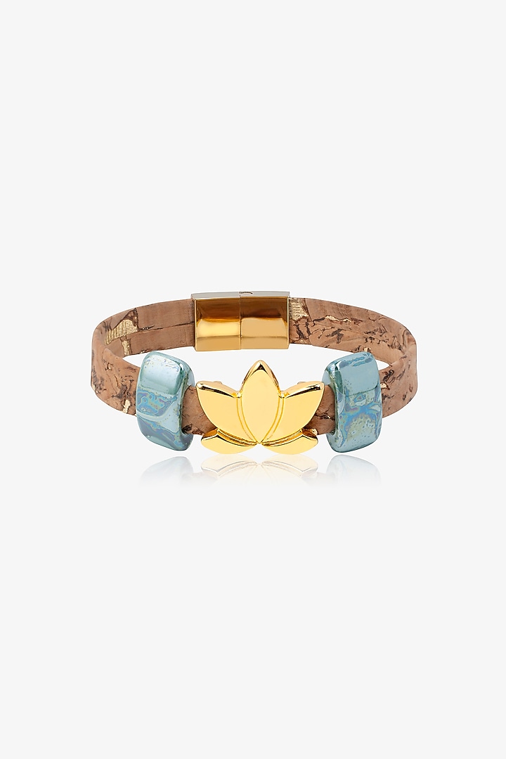 Gold Cork & Ceramic Stone Lotus Floral Bracelet by FORET at Pernia's Pop Up Shop