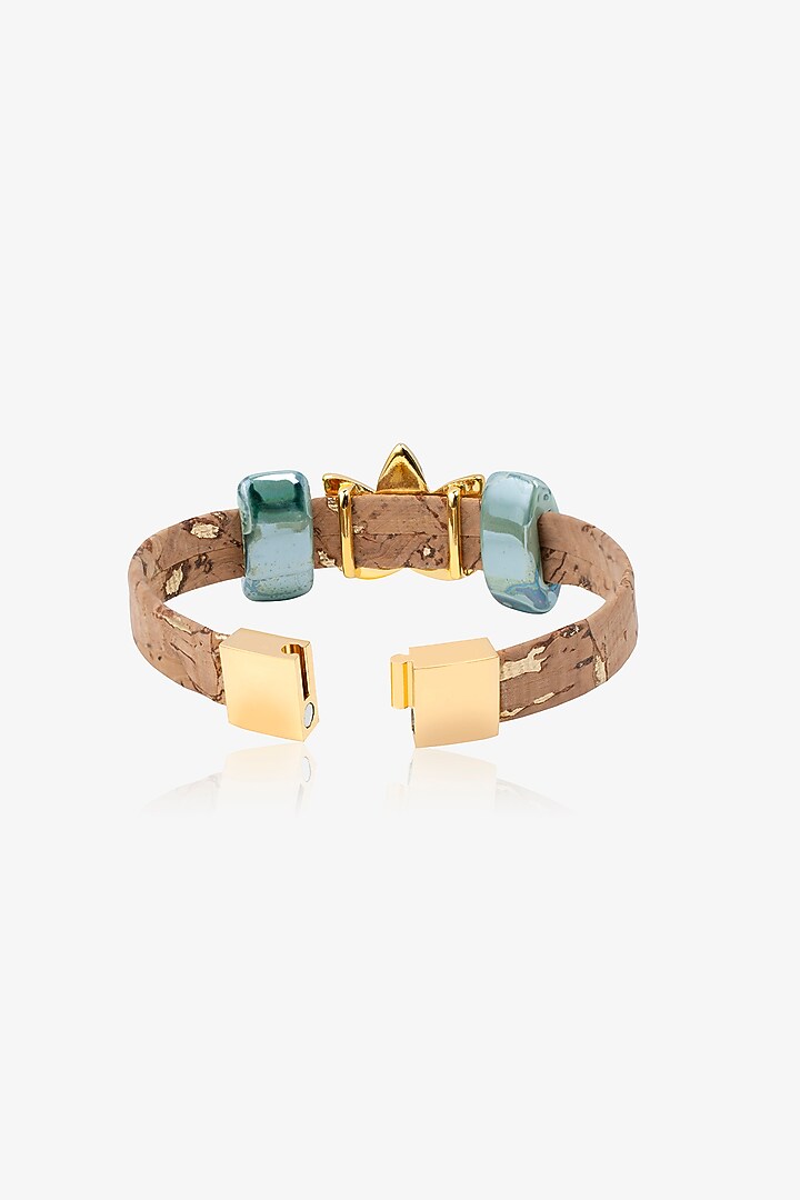 Gold Cork & Ceramic Stone Lotus Floral Bracelet by FORET at Pernia's Pop Up Shop