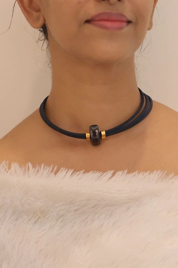 Blue Ceramic Stone Handcrafted Tiered Choker Necklace by FORET