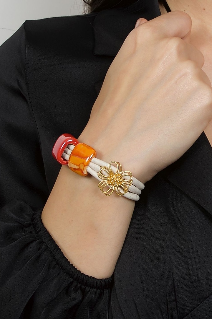 White Handcrafted Cork Bracelet by FORET at Pernia's Pop Up Shop