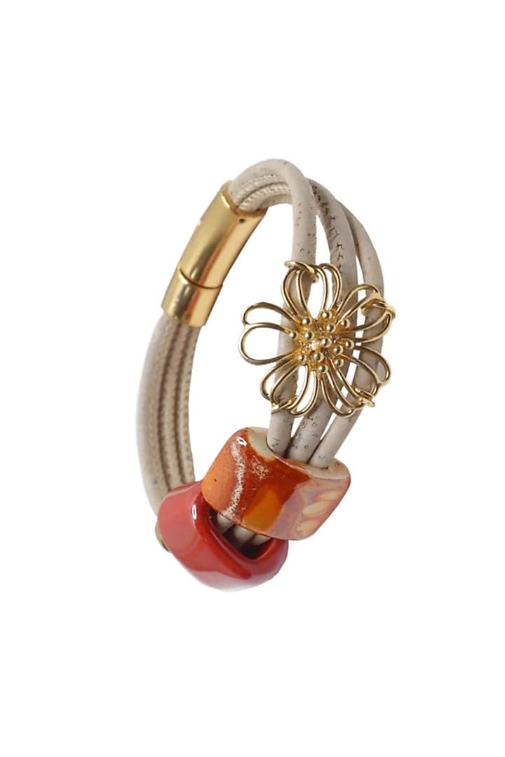 White Handcrafted Cork Bracelet by FORET at Pernia's Pop Up Shop