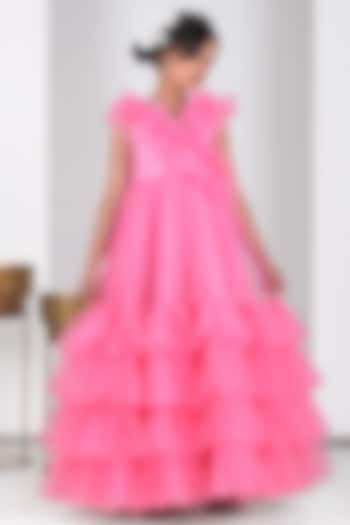 Pink Soft Tulle & Net Ruffled Gown For Girls by Foreverkidz at Pernia's Pop Up Shop