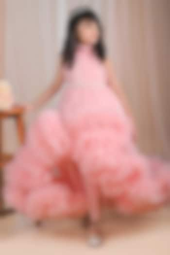 Peach Soft Tulle Ruffled Gown For Girls by Foreverkidz