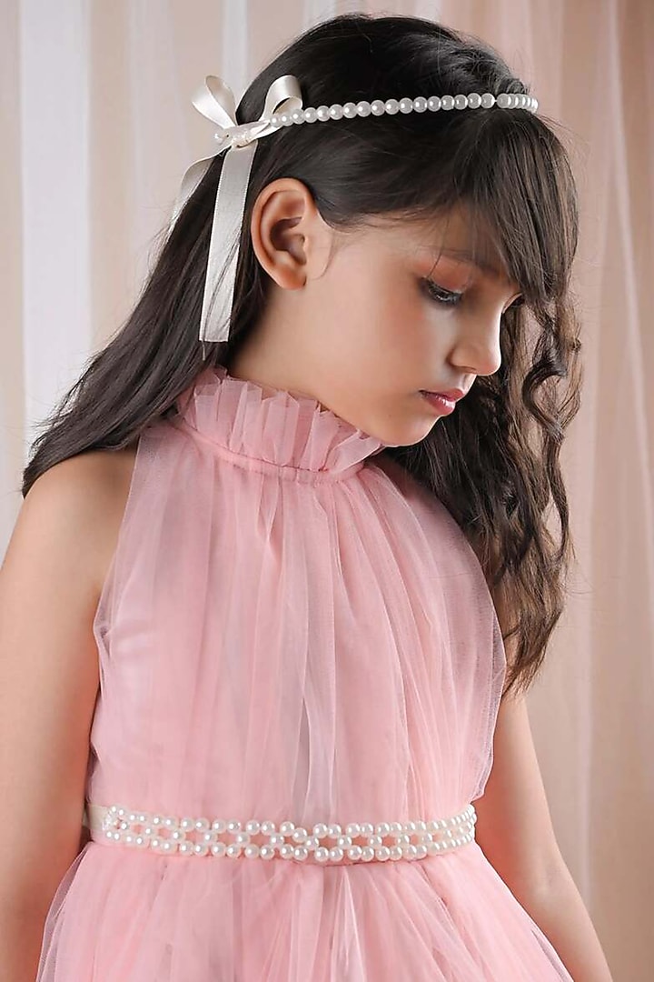 Peach Soft Tulle Ruffled Gown For Girls by Foreverkidz at Pernia's Pop Up Shop