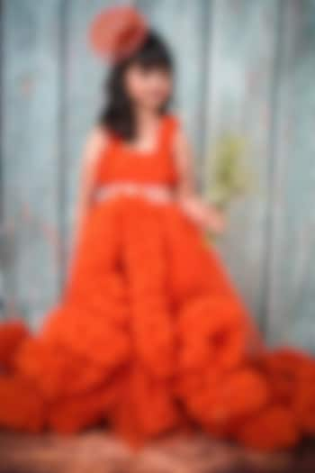 Orange Soft Tulle Ruffled Layered Gown For Girls by Foreverkidz at Pernia's Pop Up Shop