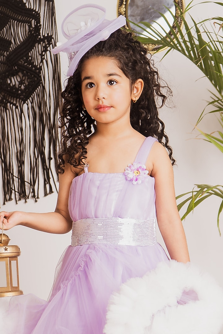 Lavender Soft Tulle Layered Ruffled Gown For Girls by Foreverkidz at Pernia's Pop Up Shop