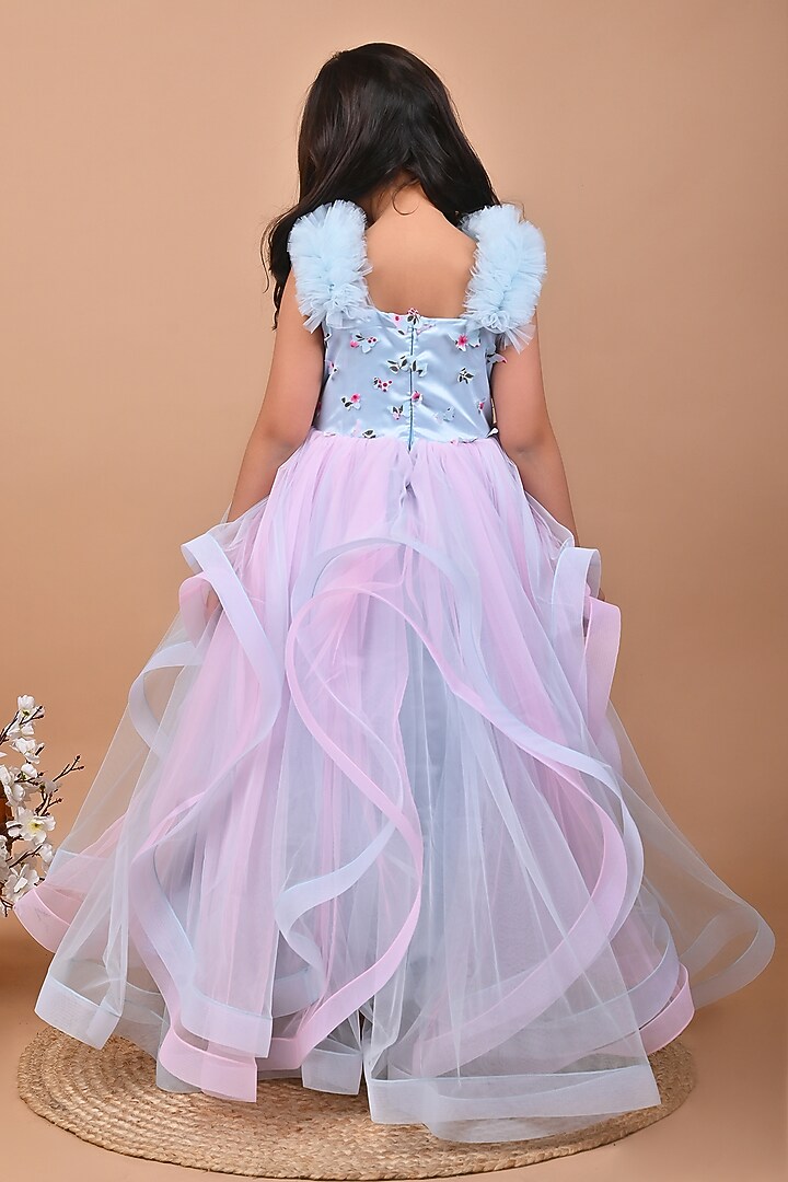 Blue Soft Tulle Ruffled Gown For Girls by Foreverkidz at Pernia's Pop Up Shop