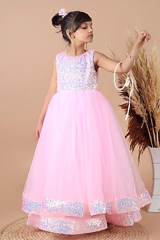 Pink Sequins & Soft Tulle Gown For Girls by Foreverkidz