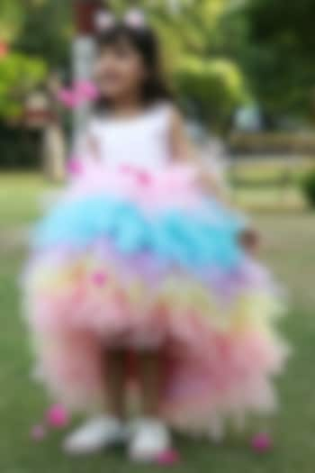 Multi-Colored Satin & Soft Tulle High-Low Ruffled Dress For Girls by Foreverkidz at Pernia's Pop Up Shop