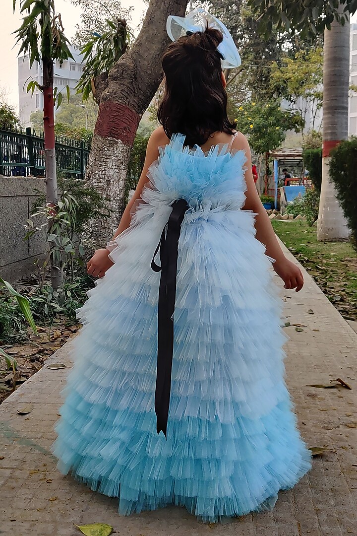Sky Blue Soft Tulle Ruffled Gown For Girls by Foreverkidz at Pernia's Pop Up Shop