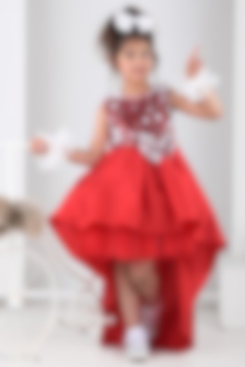 Red Sequins & Taffeta High-Low Dress For Girls by Foreverkidz at Pernia's Pop Up Shop