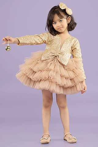 Golden Sequins & Soft Tulle Net Dress For Girls by Foreverkidz