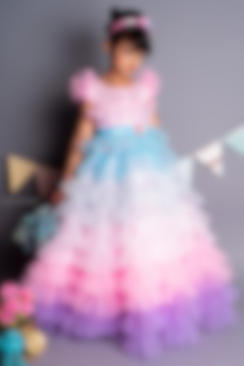 Pink Soft Tulle Ruffled Frilled Gown For Girls by Foreverkidz at Pernia's Pop Up Shop