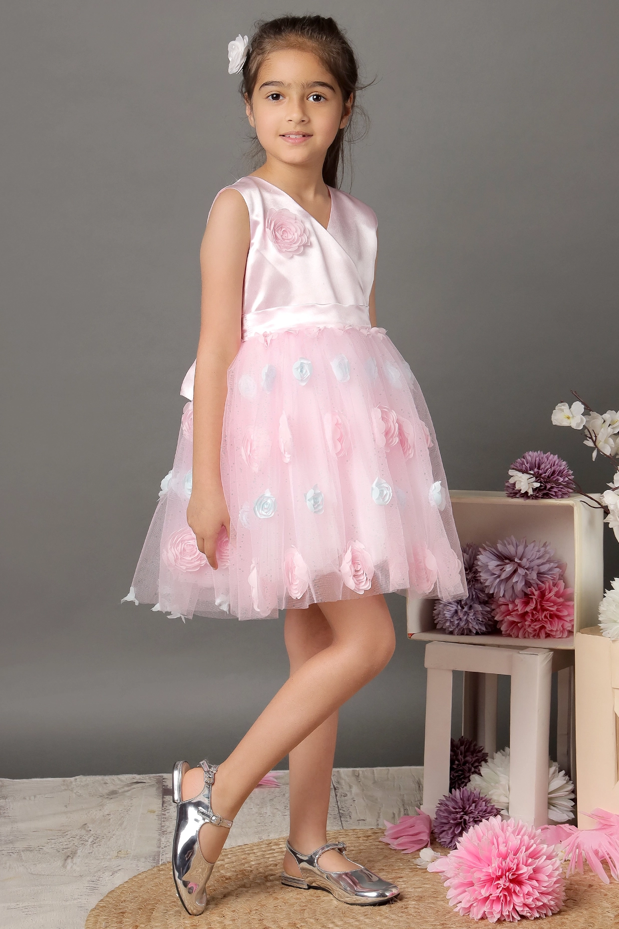 Pink Soft Tulle Floral Dress For Girls by Foreverkidz at Pernia's Pop Up Shop