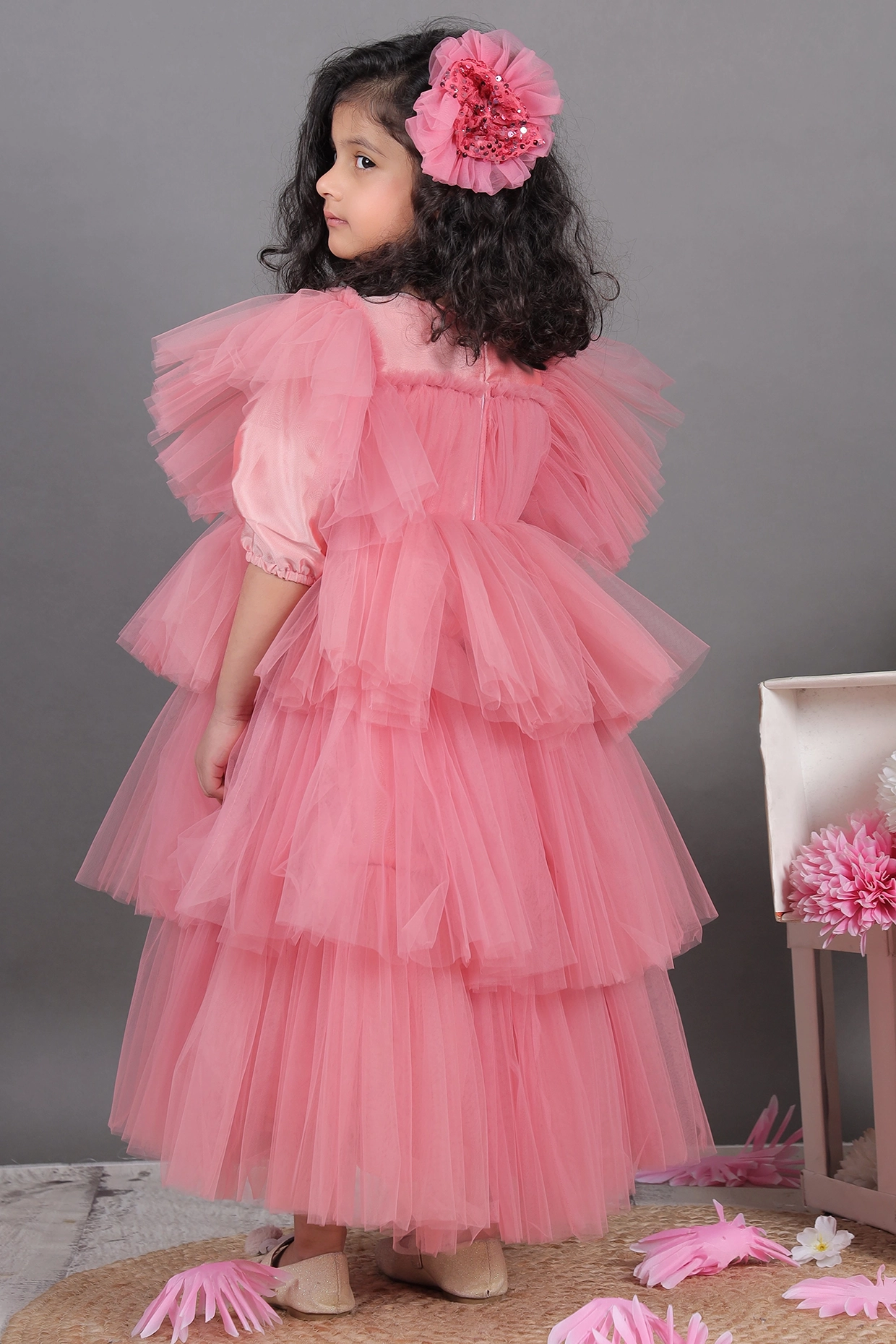 Dusty Pink Soft Tulle Ruffled Dress For Girls by Foreverkidz at Pernia's Pop Up Shop