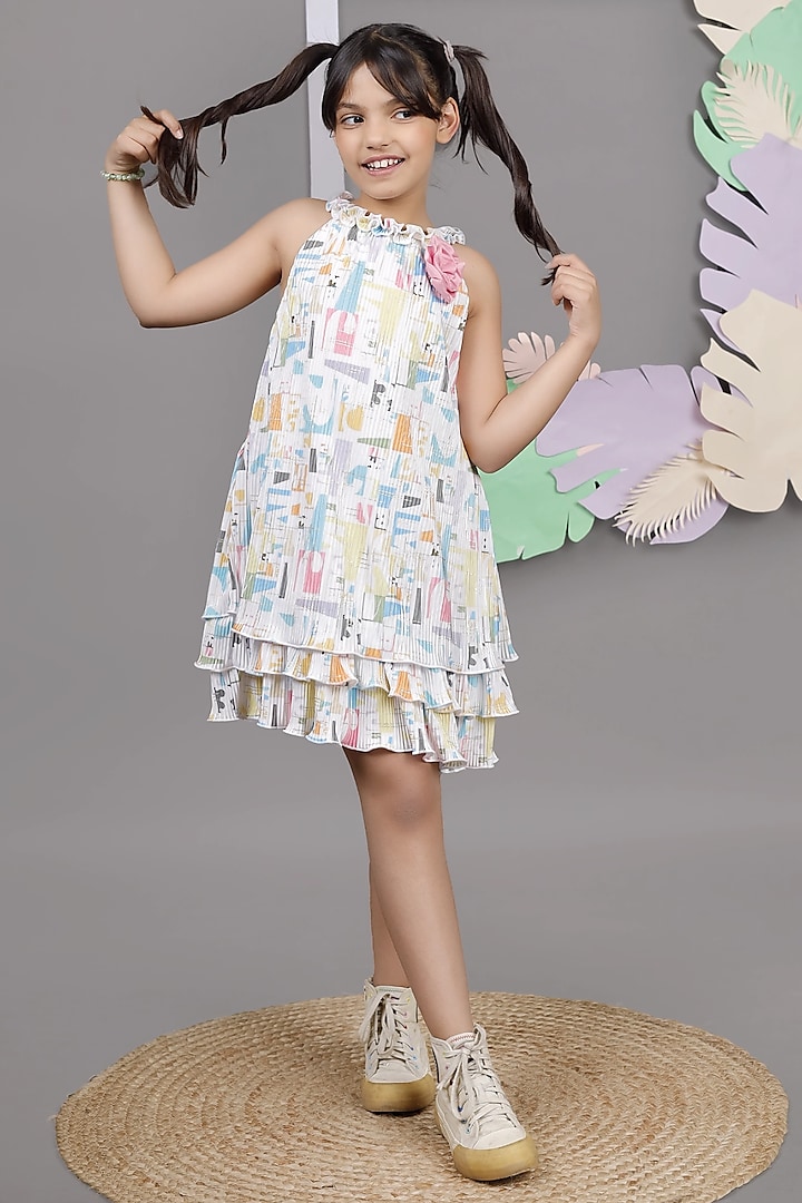 Multi-Colored Crinkle Printed Ruffled Dress For Girls by Foreverkidz at Pernia's Pop Up Shop