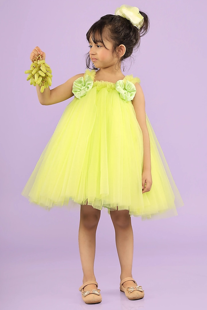 Lime Green Soft Tulle Frilled Dress For Girls by Foreverkidz at Pernia's Pop Up Shop