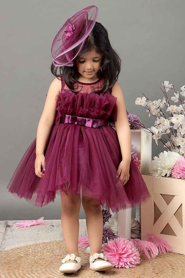 Plum Soft Tulle Dress For Girls by Foreverkidz at Pernia's Pop Up Shop