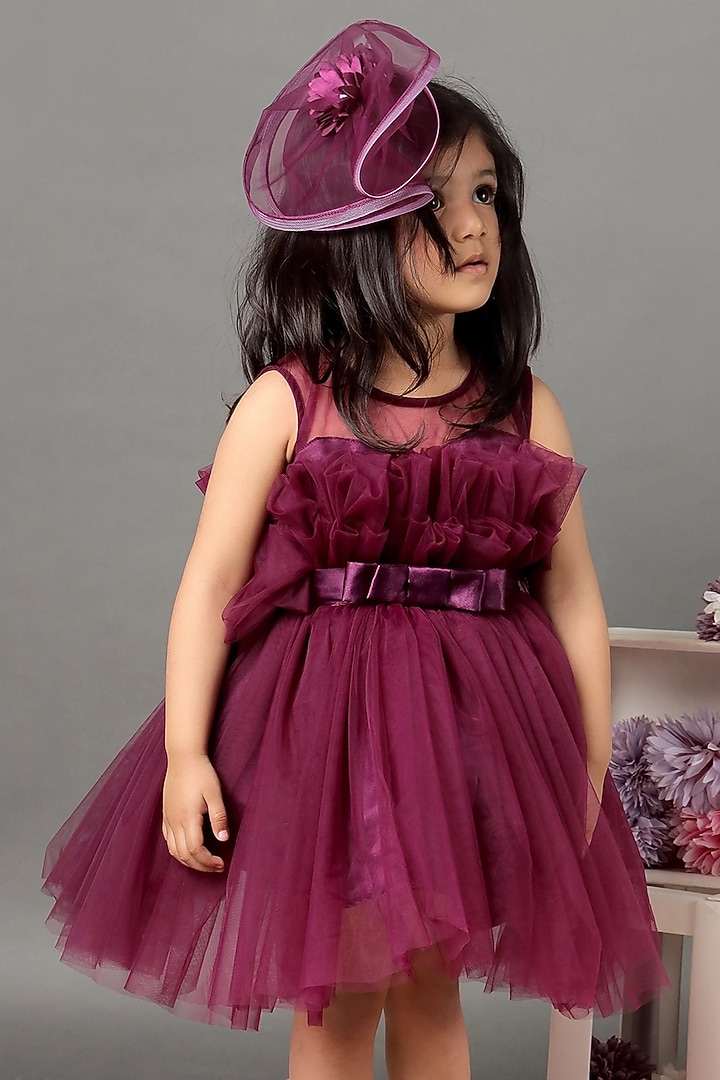 Plum Soft Tulle Dress For Girls by Foreverkidz at Pernia's Pop Up Shop