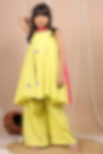 Yellow Rayon Gota Floral Embroidered Sharara Set For Girls by Foreverkidz at Pernia's Pop Up Shop