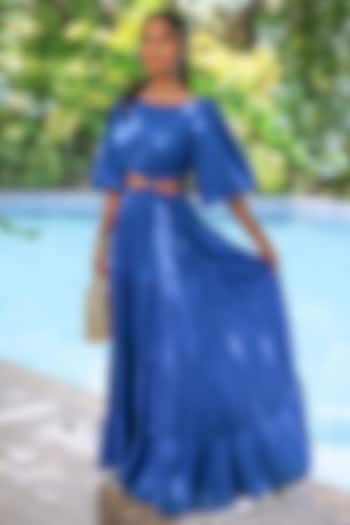 Electric Blue Rayon Tiered Maxi Summer Dress by Foram Patel at Pernia's Pop Up Shop