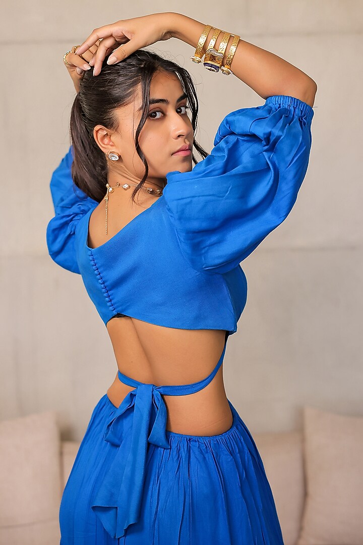 Electric Blue Rayon Tiered Maxi Summer Dress by Foram Patel at Pernia's Pop Up Shop