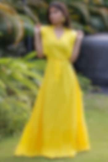 Yellow Rayon Maxi Summer Dress by Foram Patel at Pernia's Pop Up Shop