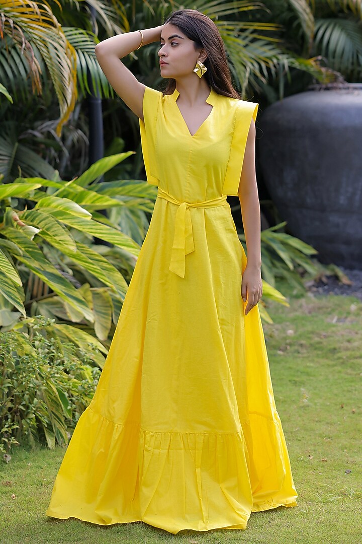 Yellow Rayon Maxi Summer Dress by Foram Patel at Pernia's Pop Up Shop