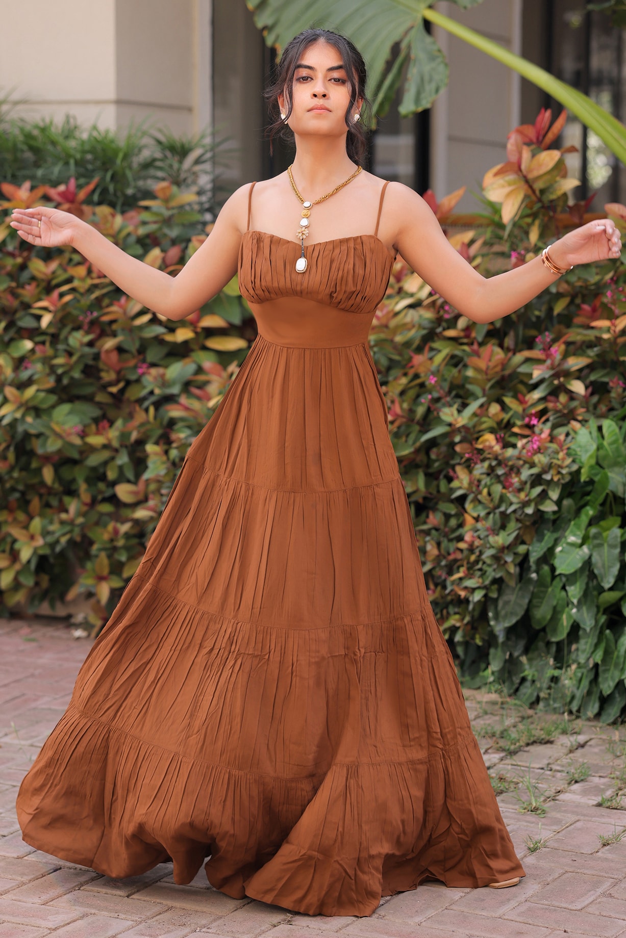 knee length dresses for ladies Flying Tomato Sleeveless Printed Tie-Waist Halter Pleated Maxi Dress -
