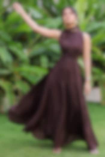 Dark Brown Rayon Maxi Summer Dress by Foram Patel at Pernia's Pop Up Shop