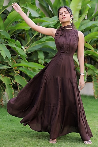 Dark Brown Rayon Maxi Summer Dress by Foram Patel at Pernia's Pop Up Shop  2026