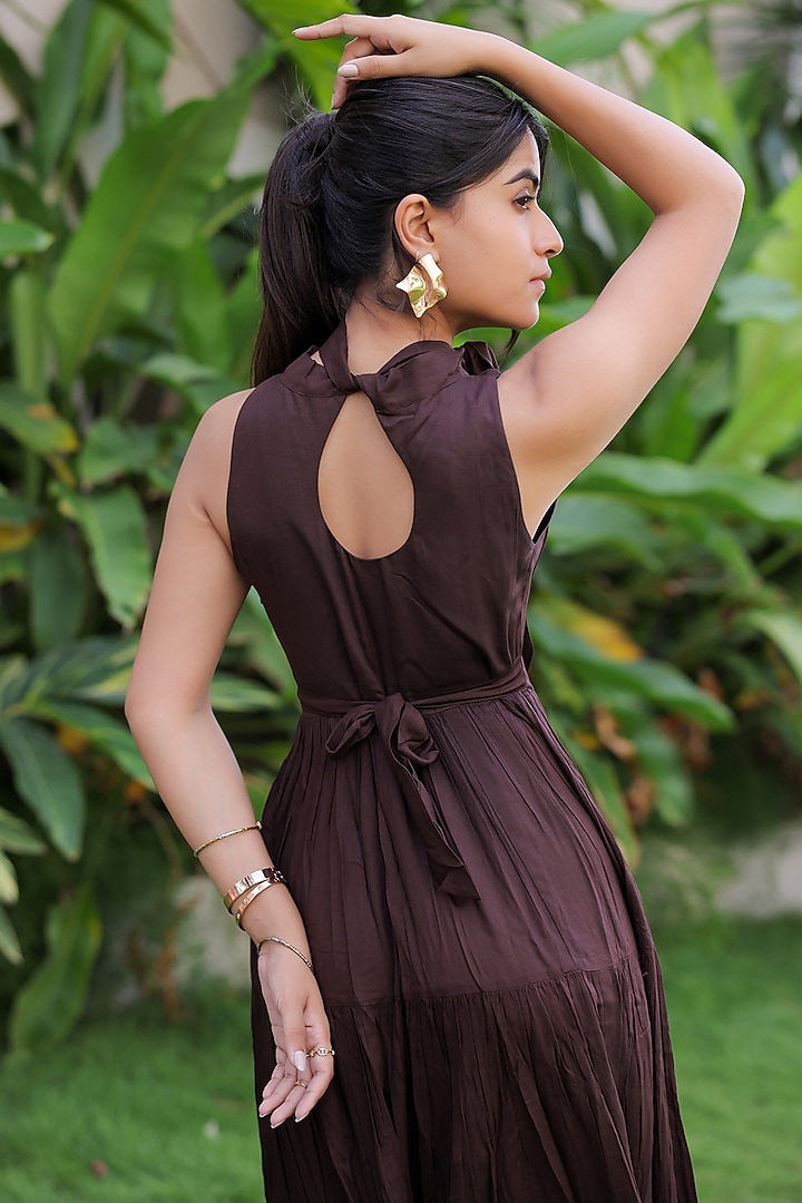 Dark Brown Rayon Maxi Summer Dress by Foram Patel at Pernia's Pop Up Shop 2026 Dark Brown Rayon Maxi Summer Dress by Foram Patel at Pernia's Pop Up Shop 2026