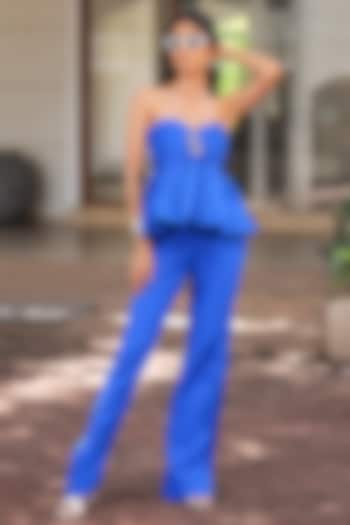Electric Blue Rayon Pant Set by Foram Patel at Pernia's Pop Up Shop