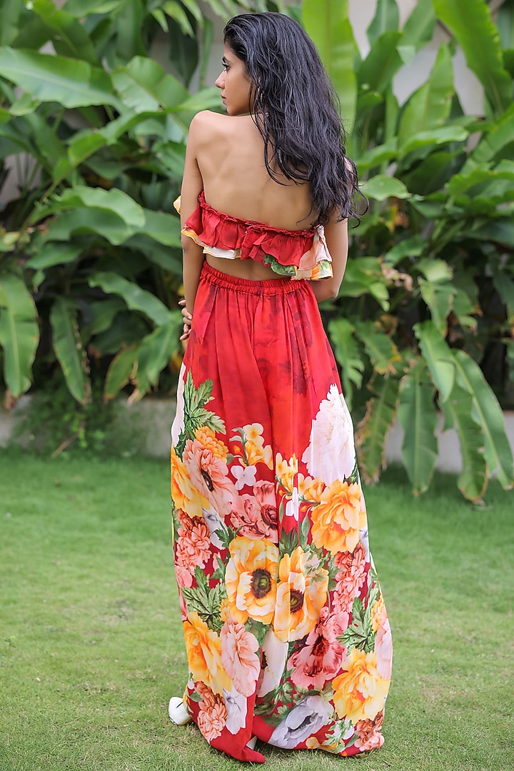 Red Georgette Floral Printed Pant Set by Foram Patel at Pernia's Pop Up Shop