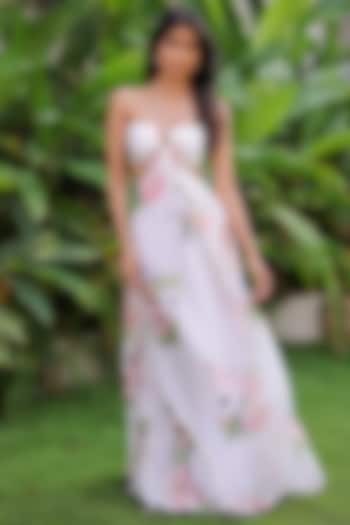 White Georgette Floral Printed Maxi Vacation Dress by Foram Patel at Pernia's Pop Up Shop