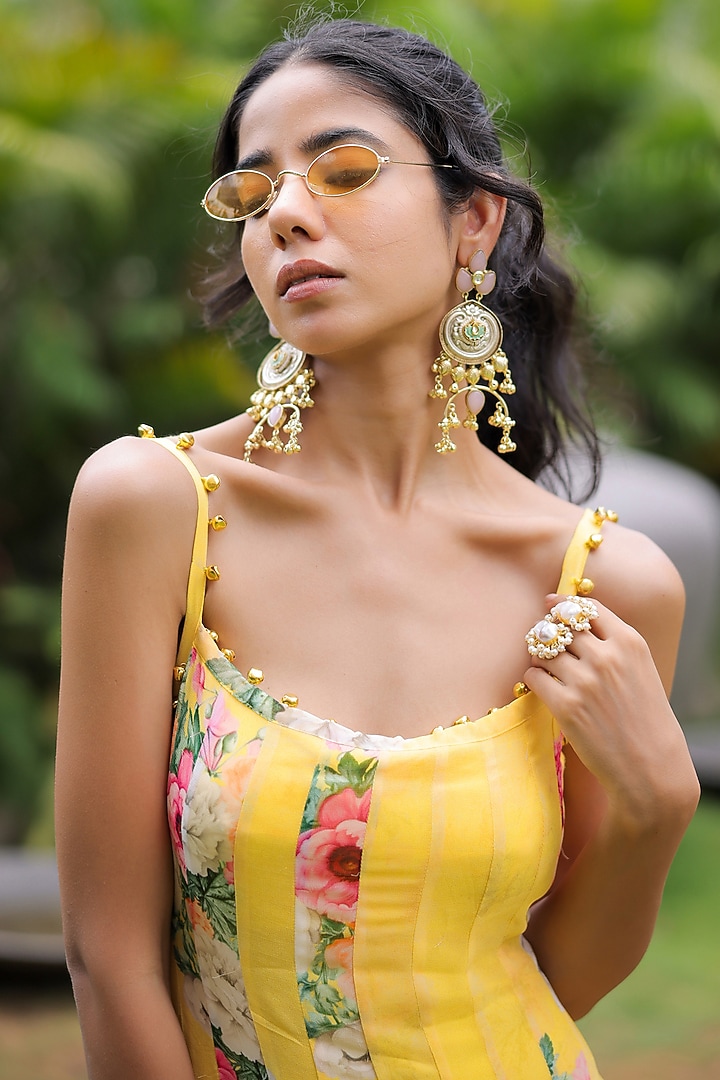 Yellow Georgette Floral Printed Maxi Vacation Dress by Foram Patel at Pernia's Pop Up Shop