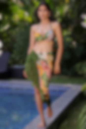Green Georgette Floral Printed Bikini Set by Foram Patel at Pernia's Pop Up Shop