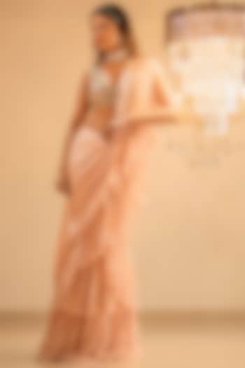 Pink Georgette Pre-Draped Ruffle Saree Set by Foram Patel