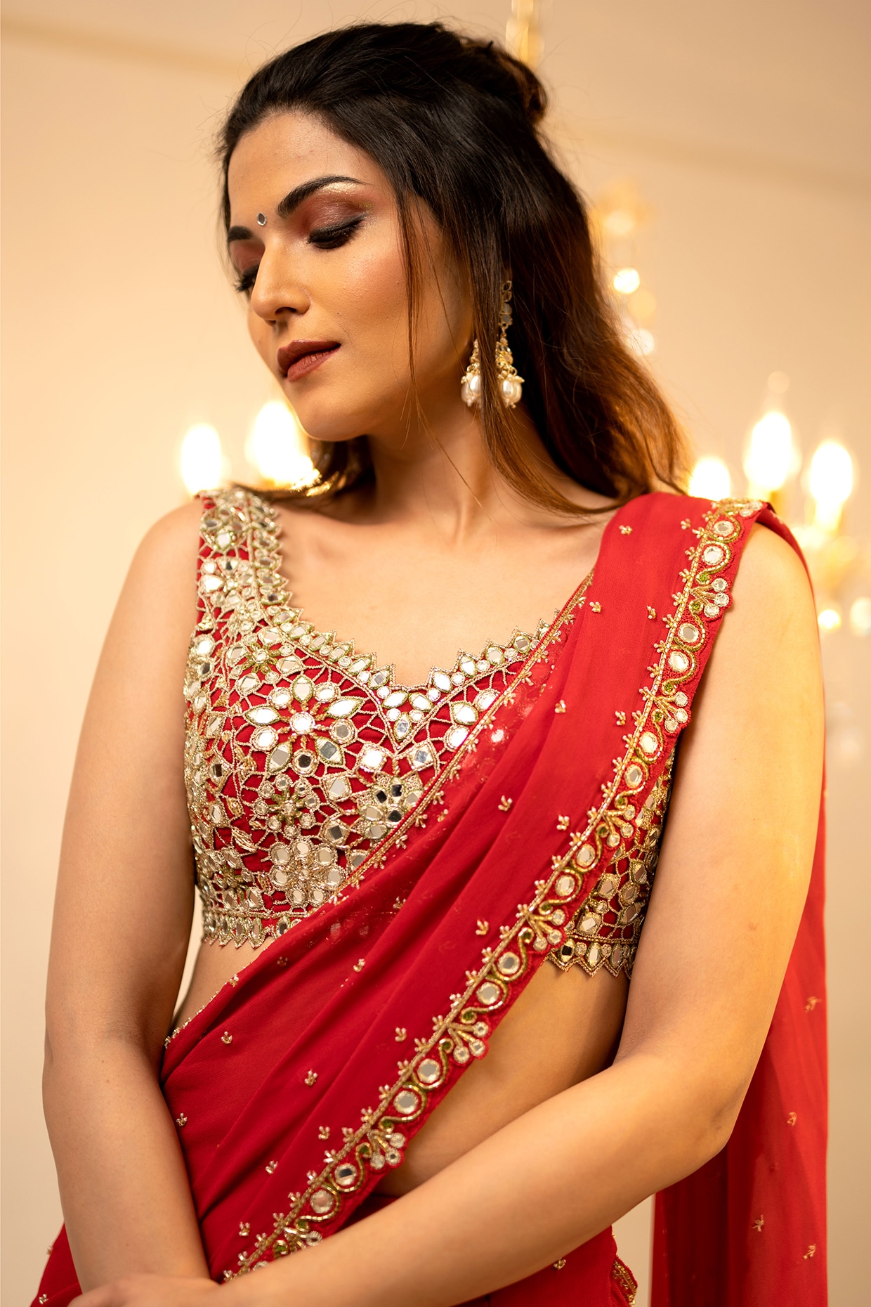 Red Ruffle saree | WaliaJones